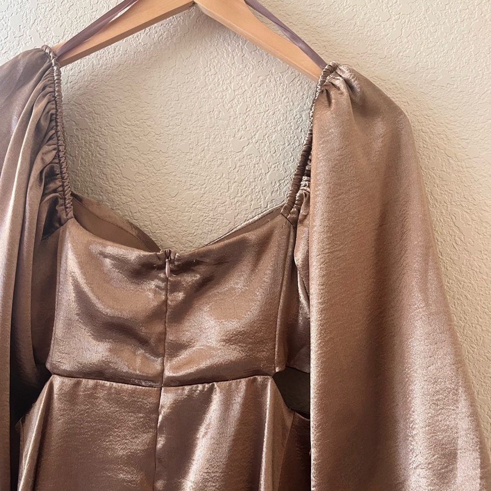 She + Sky Women’s Mini Dress with Puff Sleeve and Cut Outs (Champagne Gold color - Picture 13 of 13